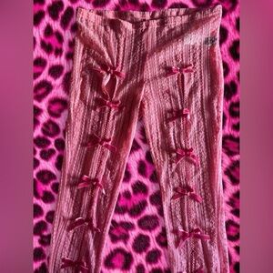 Pink Lace Mesh Leggings with Bows